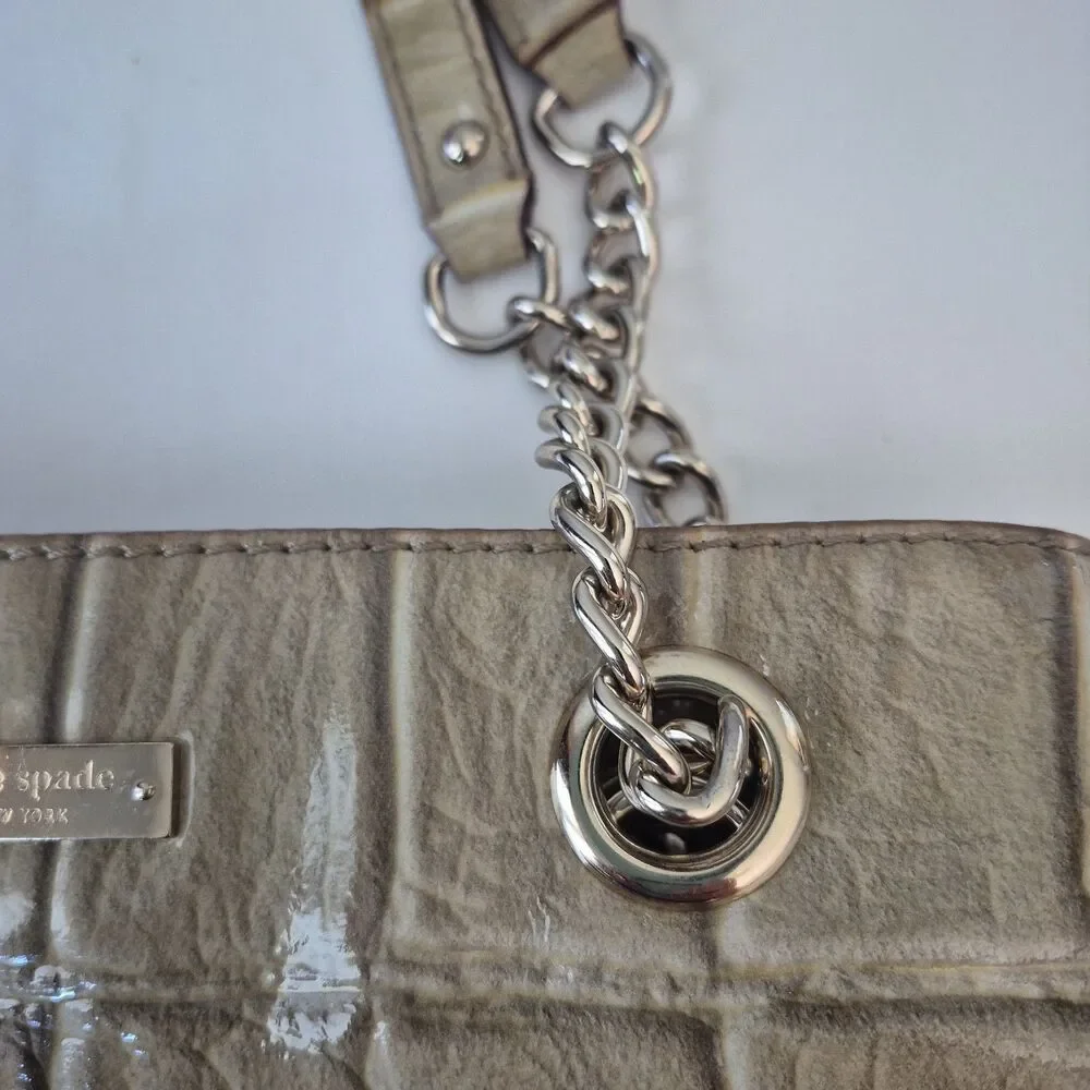 Kate Spade New York Taupe Alligator Embossed Leather Chain Link Shoulder Purse